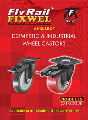 Brochure of Flyrail Fixwel showing Domestic and Industrial wheel castors